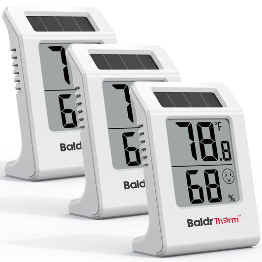 2.2'' Digital Thermometer and Hygrometer Meter, Solar-Powered Indoor Temperature Sensor Humidity Monitor, Humidity Gauge for Baby Rooms, Bedrooms, Home, Office, and Wine Cellars, 3Pack