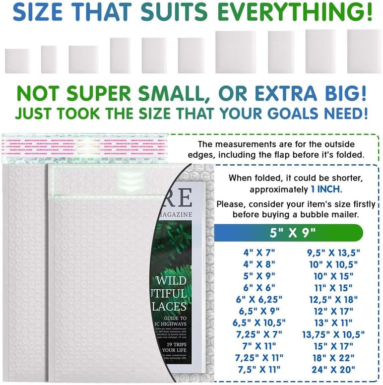 White Poly Bubble Mailers 5 x 9 Inch. Pack of 1500 Padded Envelopes Waterproof. Self Seal Padded Mailers with Durable Seams. Lightweight Padded Shipping Envelopes for Mailing Fragile Things