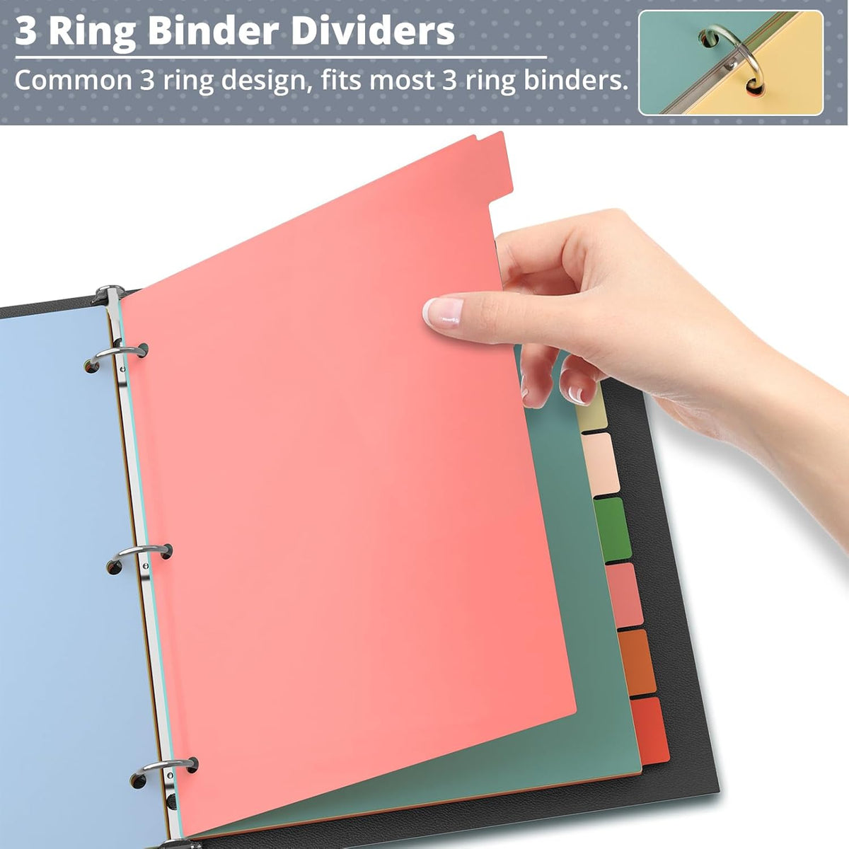Dividers for 3 Ring Binder, Plastic 3-Hole Punched Letter Size 8-Tab Dividers, 2 Set 16 Pcs Letter Size Multicolor Index Dividers for School Office Document (Morandi Color)
