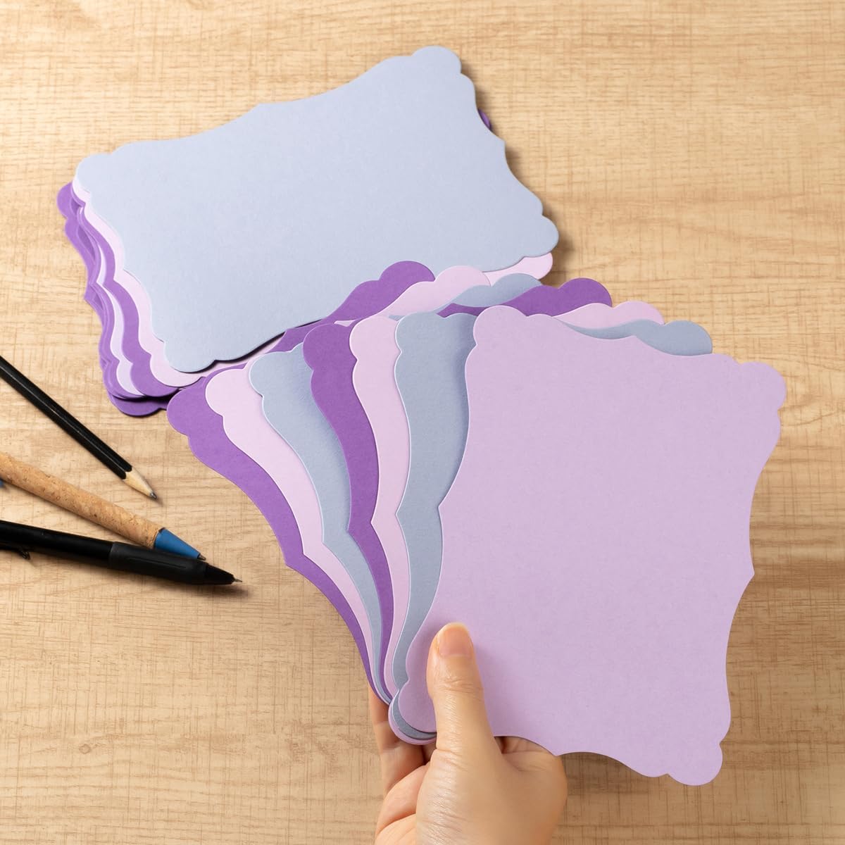 50 Pack Blank Kraft Cards Cardstock Thick Paper Brown Greeting Cards for DIY Gift Card Menus, Baby Shower and Wedding Invitations (Purple, 5 Colors, 4x6IN)