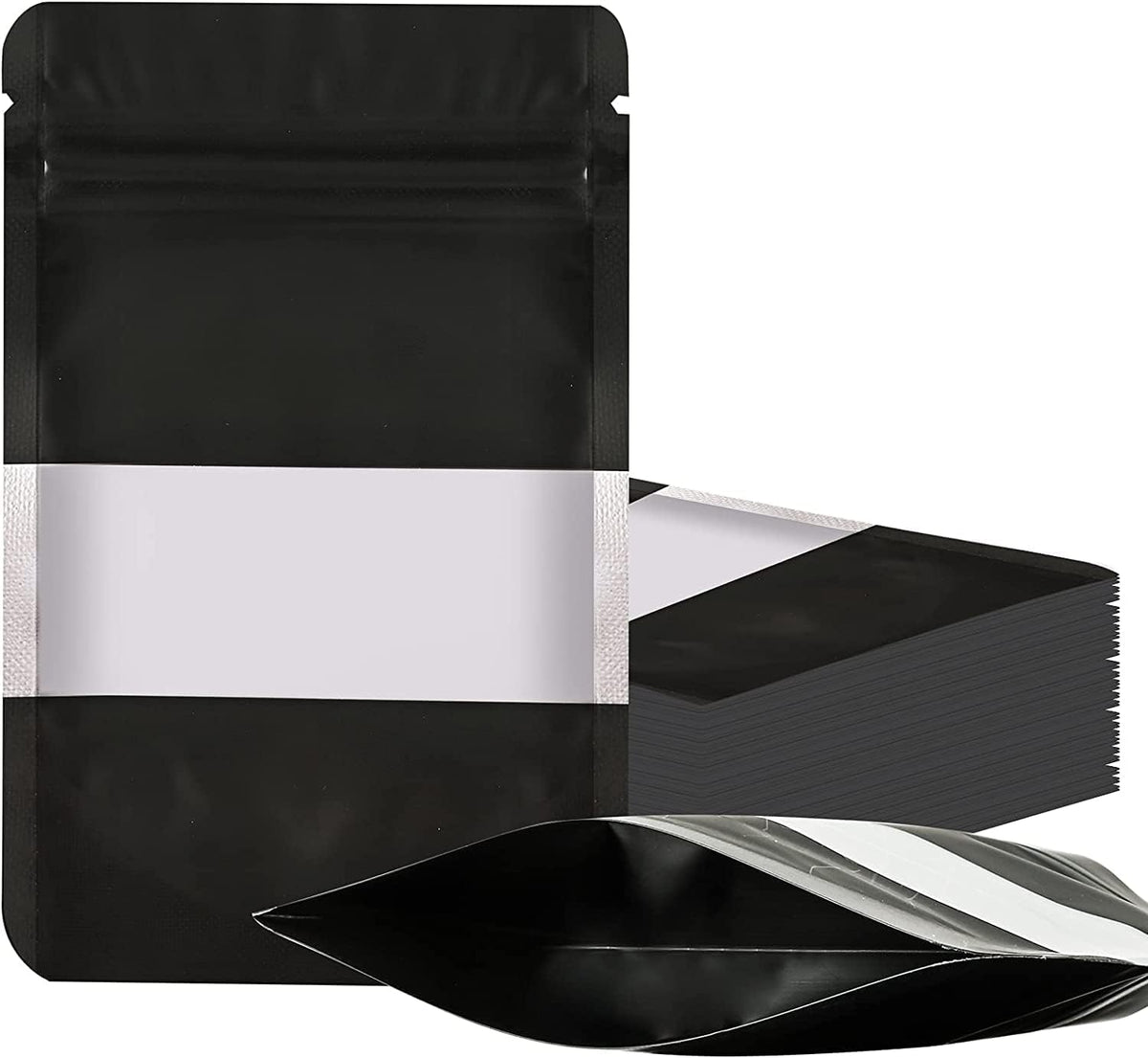 100 Pieces Smell Proof Mylar Resealable Food Storage Bags With Clear Window, Foil Pouch Stand-up for Self Sealing Supplies (Black, 5.3 x 7.8 Inch)