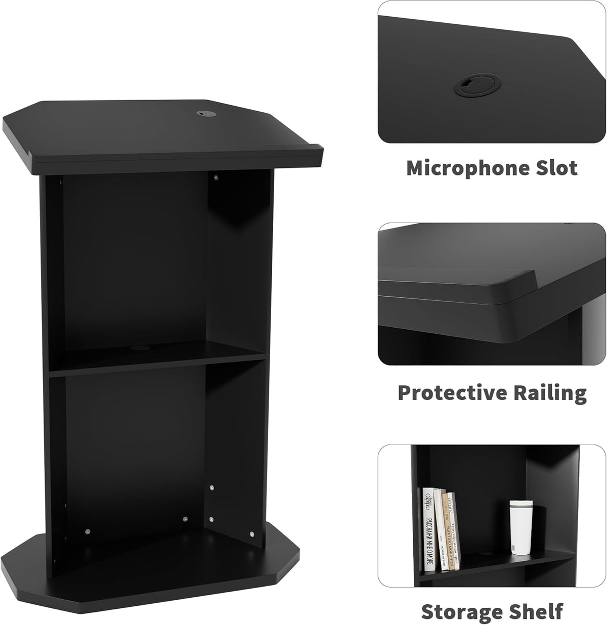 Wood Podium,Compact Podium Stand,15MM Particle Board,Pulpit with Storage,Mic Stand Space,Easy Installation Wooden Lectern for Restaurants,Churches,Seminars and Schools