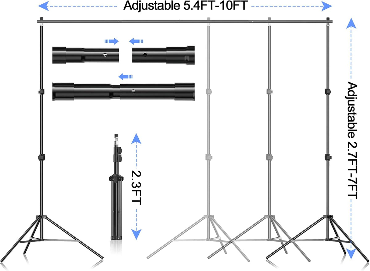 EMART Photo Video Studio Backdrop Stand Kit, 7×10ft Adjustable Photography Support System with Polyester Background(Black/White/Green Screen), Spring Clamps and Carry Bag for Photoshoot
