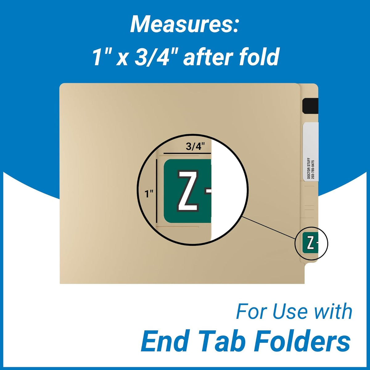 Doctor Stuff - File Folder Labels, Alphabet Letter Z, Barkley/Sycom FABKM - BRAM Series Compatible Alpha Stickers, Dark Green, 1" x 1-1/2", 126 Labels/Package