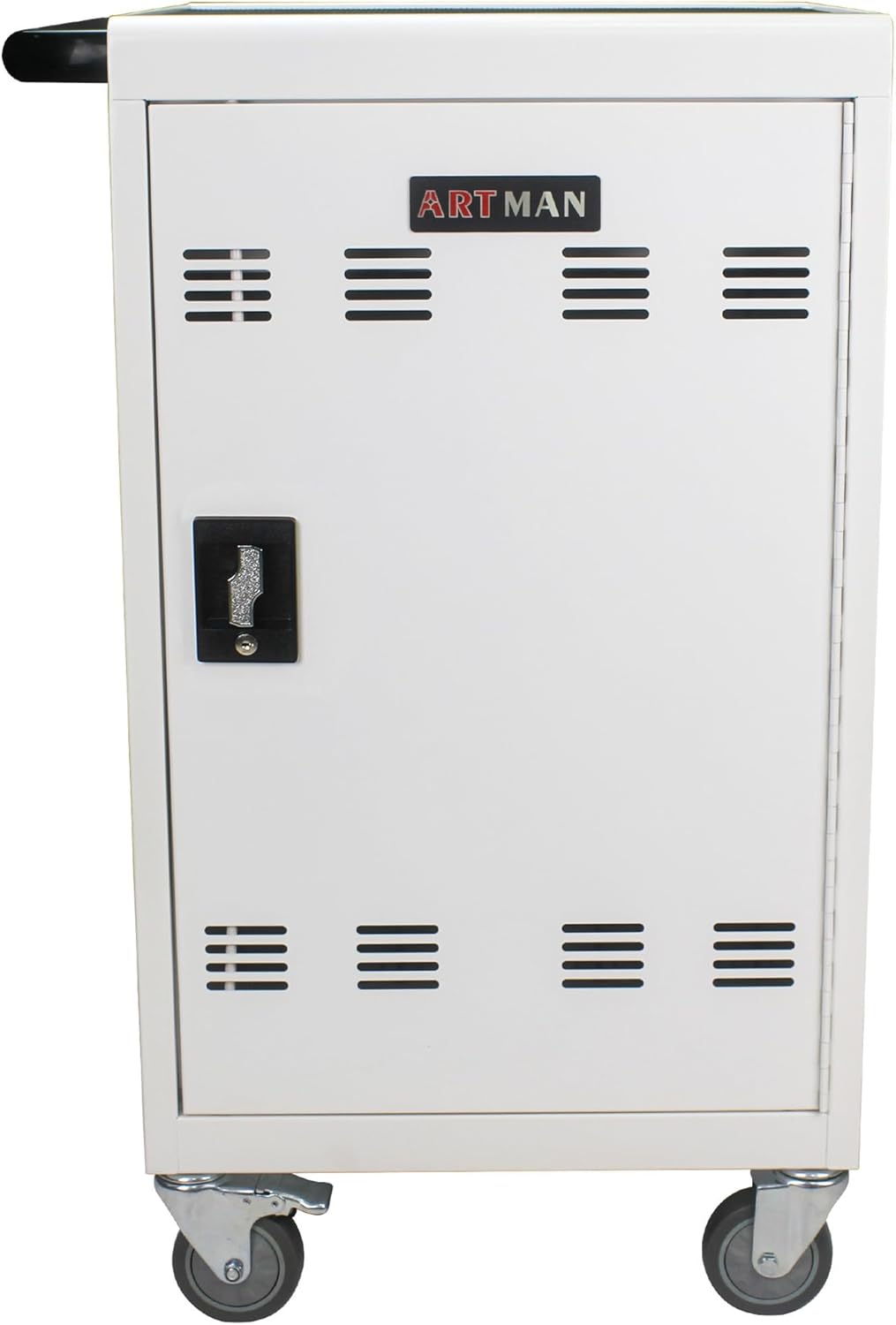 30-Device Mobile Charging Cart and Cabinet, Laptop Storage, Lockable Charging Station - Up to 16.3" Screen, White