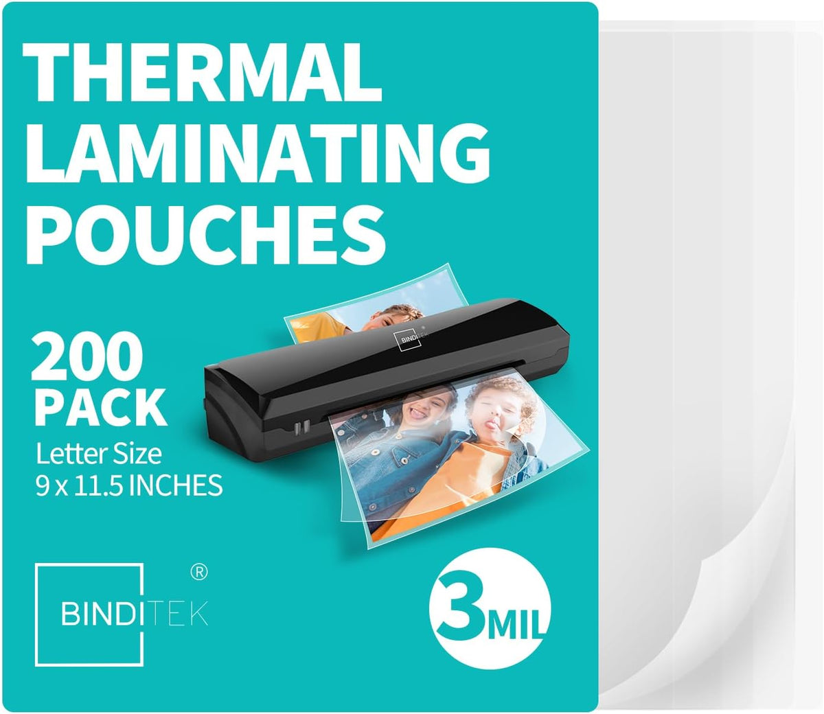 Binditek 200 Pack 3 Mil Thermal Laminating Pouches, 9x11.5 Inches Laminating Sheets, for Letter Size, Ultra Clear, Glossy, Hold 8.5x11 Inches, Heat Seal, School Office Supplies