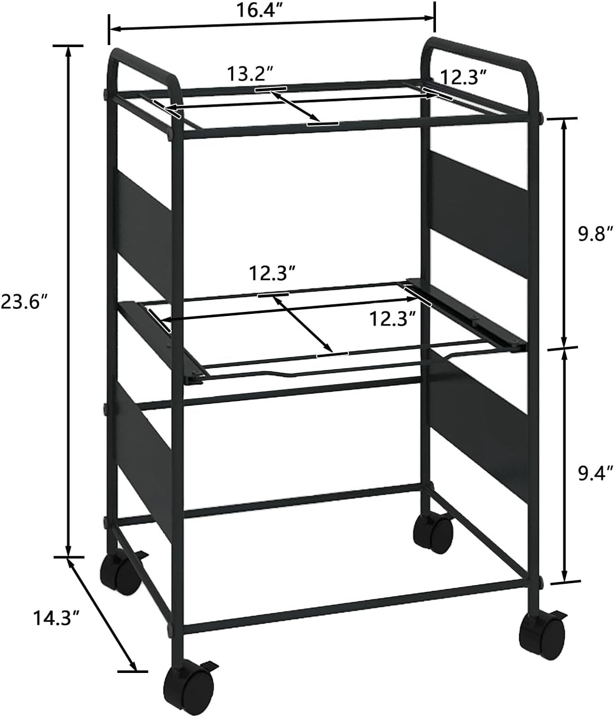 PUNCIA 2-Tier Metal Rolling File Cart with Wheels and Hanging Files for Letter Size - Movable Pull-Out Folder Rack Drawer Cabinet for Home Office