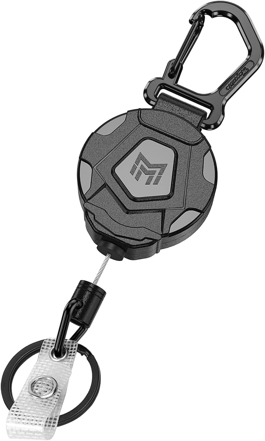 MNGARISTA Retractable Keychain, Heavy Duty Carabiner Badge Holder, Tactical ID Badge Reel with 31.5” Steel Retractable Cord, 8.0 oz