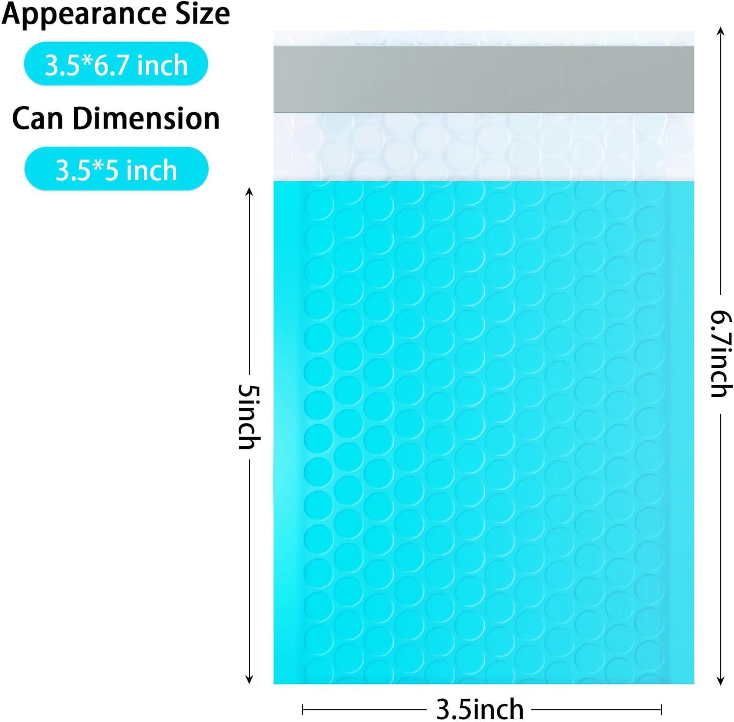 Dasen Bubble Mailers 3.5x5 Inch 50 Pcs,Small Self-Sealing Mail Shipping Bags,Teal Padded Envelopes #0000