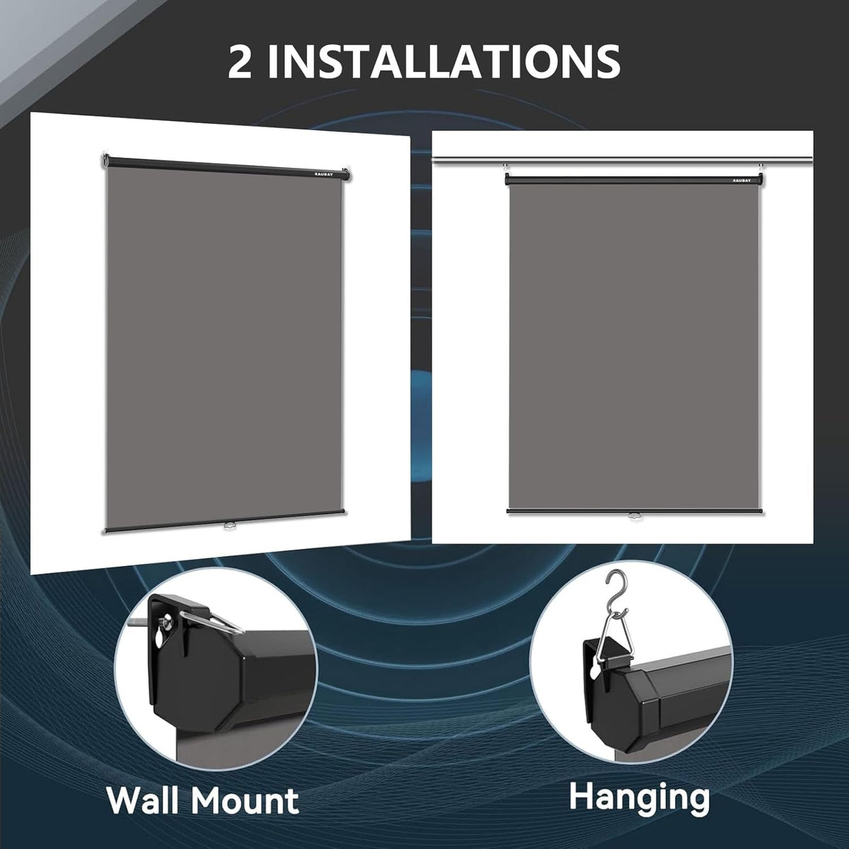 RAUBAY Retractable Pull Down Grey Screen Backdrop - 59.8" x 86.6" Collapsible Wall-Mount Background for Professional Video Production, Photography, TikTok and Video Conferencing