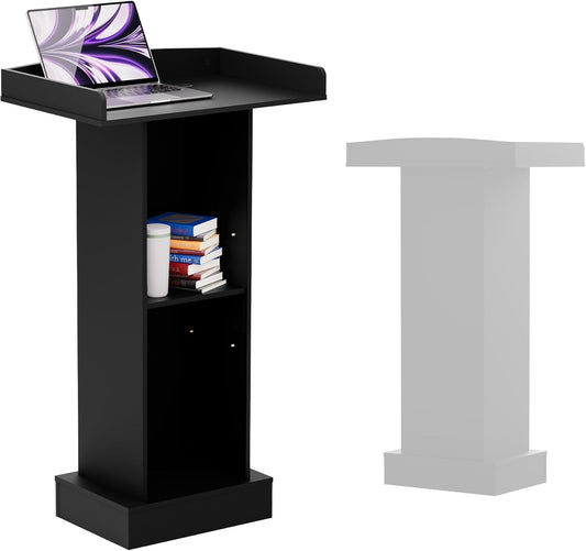 Wood Podium,Simple Podium Stand,12MM Particle Board,Stable Pulpit with Storage,Mic Stand Space,Easy Installation Wooden Lectern for Restaurants,Churches,Seminars and Schools