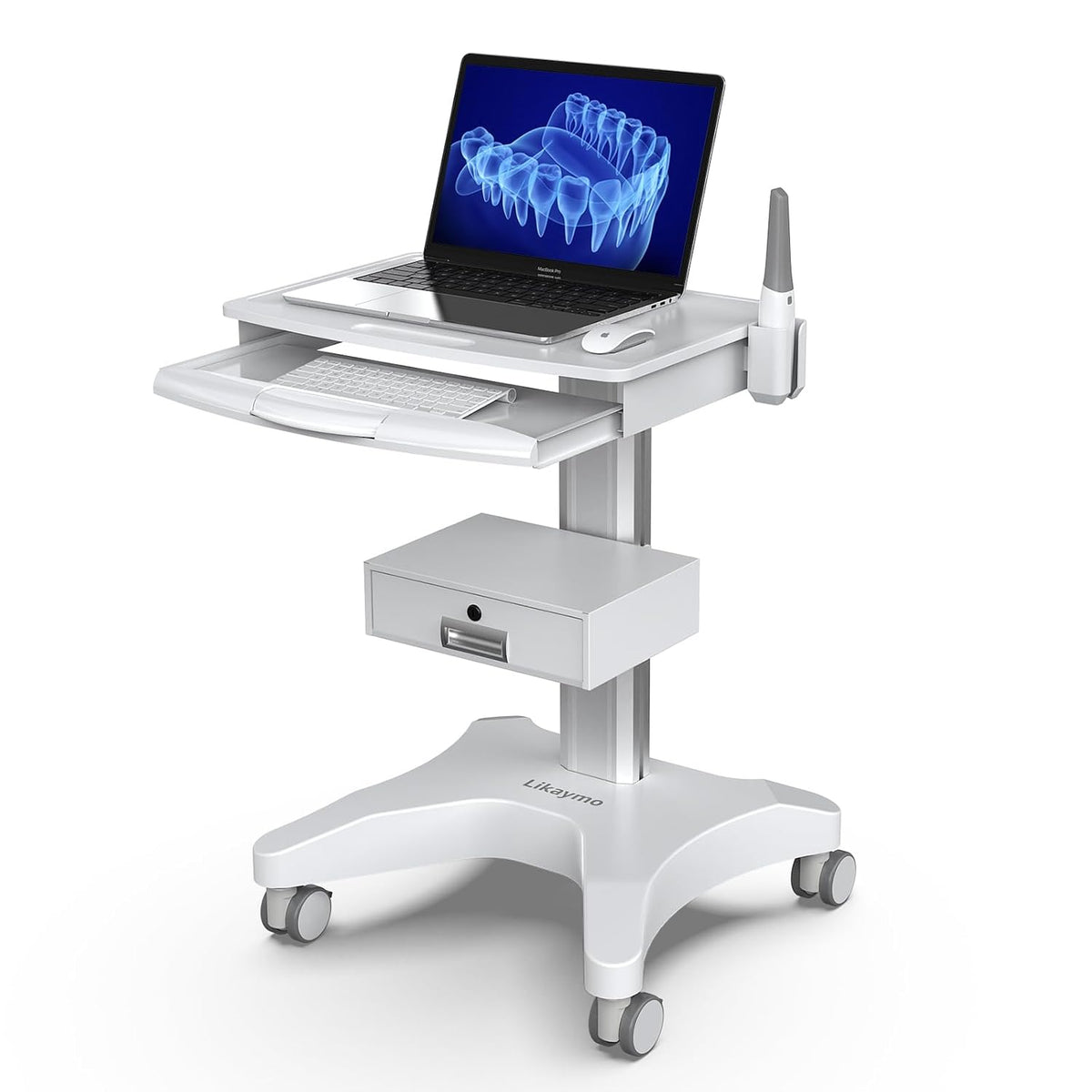 Medical Trolley Cart with Laptop Tray and Oral Scanner Holder, Mobile Workstation on Wheels with a Drawer for Hospital Dental Clinics Beauty Salons (OC-3)