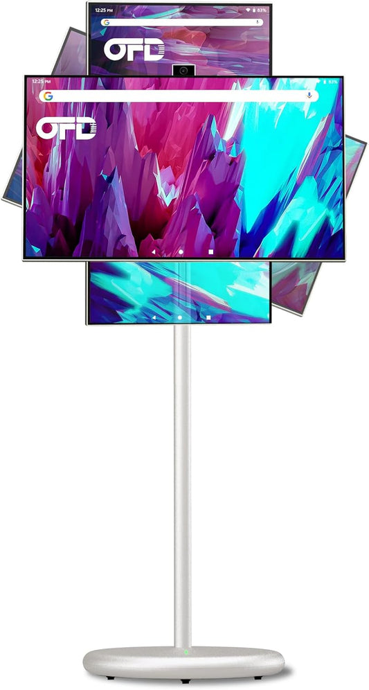 OFD 27 inch Smart Portable TV on Wheels,6GB RAM+128GB Storage,Swivel Rotation Touchscreen Monitor 100% sRGB Android 13 OS,Rolling TV with 8MP Webcam,Built in 9000mAh Battery,EDLA-Certified,Off White