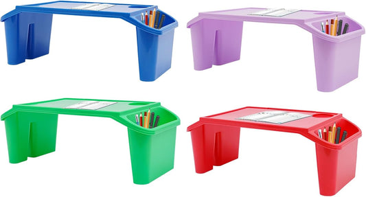 4 Pack Kids Lap Desk Tray with Storage Slots, Portable Lap Desk, Activity Tray, Plastic Breakfast Laptop Trays, Drawing, Stackable, Writing, Eating, Classroom, 21.65" L x 11.8" W x 8.46" H