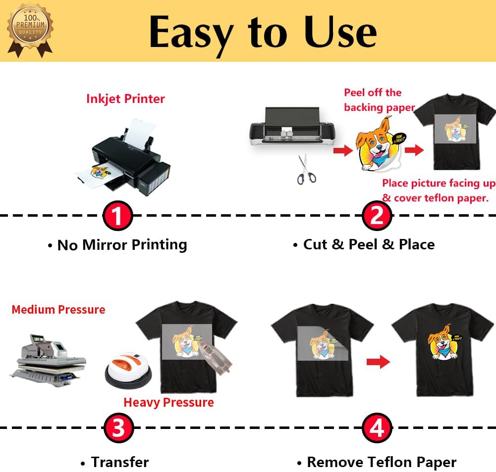 TransOurDream Tru-Iron on Heat Transfer Paper for Dark Fabric (20 Sheets, 11x17") T Shirt Transfers Paper for Inkjet Printer Printable Heat Transfer Vinyl for T-Shirts