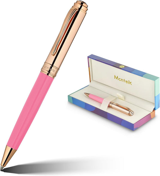 Luxury Gel Pen, Top Set With 8mm Brilliant Diamond,Vibrant Pink Pen Body,Attractive Rose Real Gold Finish, Black Refill,Elegant Gift Pen For Women, Executive, Fancy, Nice Pens