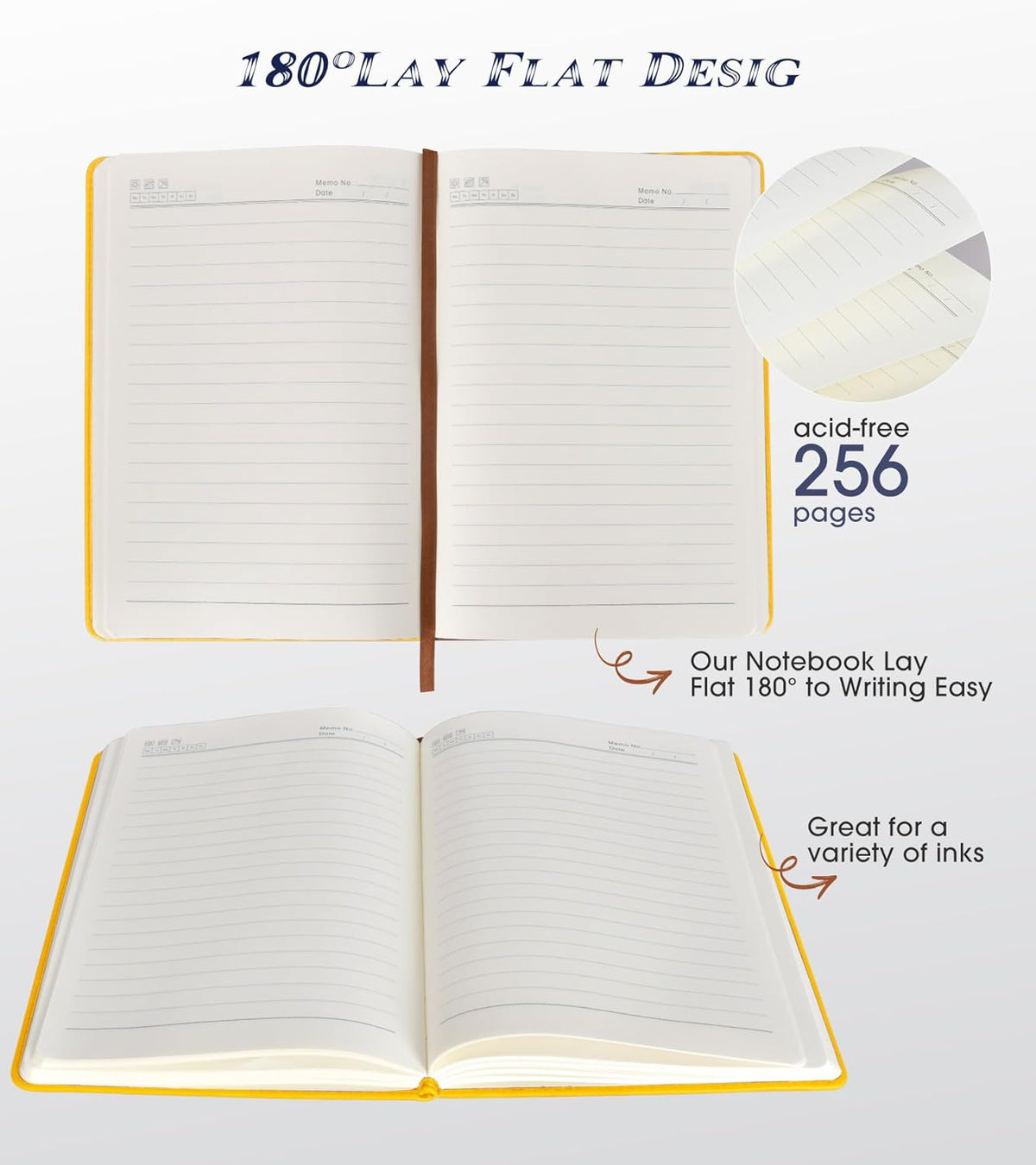 Lined Journal Notebook for Women Men,256 Pages A5 Hardcover Leather Journals for Writing,Travel,Business,Work & School,College Ruled Notebooks for Note Taking,Diary Notepad 5.7"×8.3" yellow