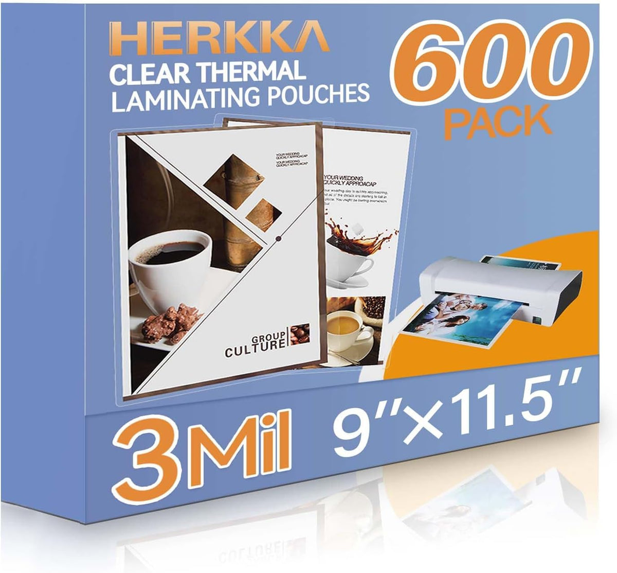 HERKKA 600 Pack Laminating Sheets, Holds 8.5 x 11 Inch Sheets, 3 Mil Clear Thermal Laminating Pouches 9 x 11.5 Inch Lamination Sheet Paper for Laminator, Round Corner Letter Size