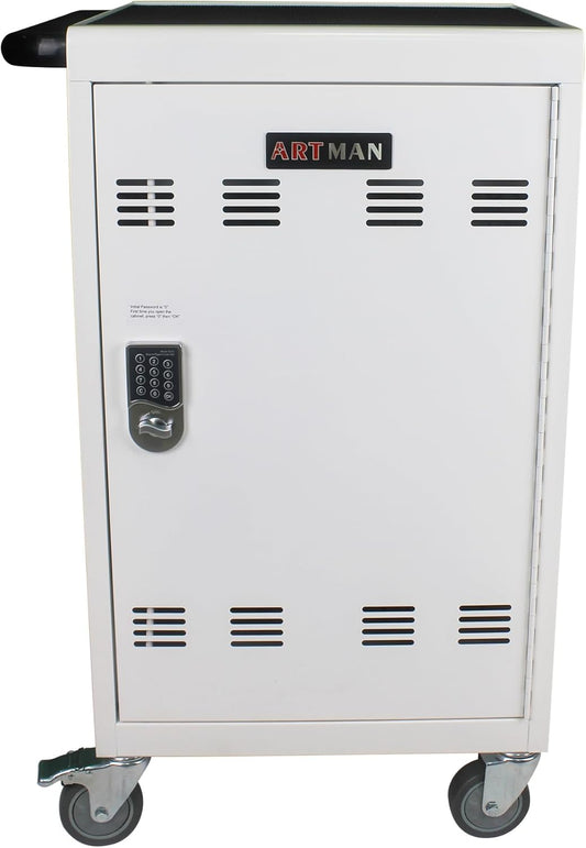 32 Device Charging Cart with Combination Lock, Laptop and Tablet Mobile Charging Cabinet for Up to 16.3" Devices with Cord Management, Desktop Charging and Storage Locker for Classroom or Office.White