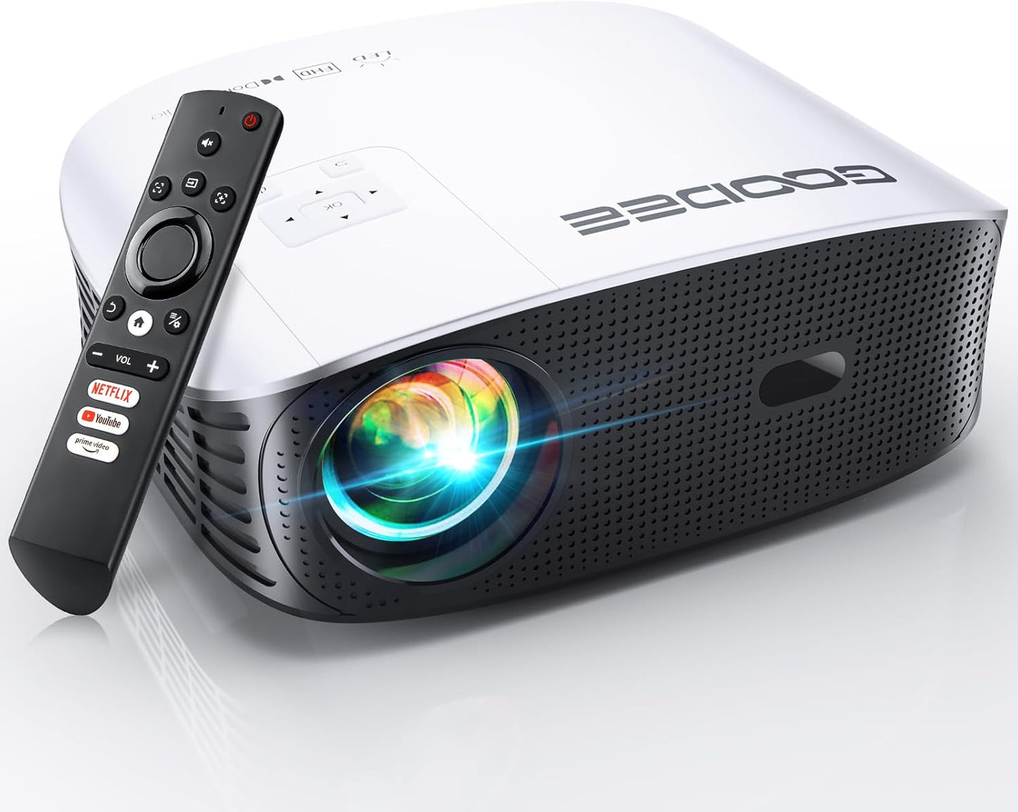 GooDee Smart 4K Projector with 5G WIFI and Bluetooth, Netflix/Amazn Prime Video Certified, Dolby Audio, Outdoor Projector, 400" Zoom Home Theater Projector Compatible with TV Stick,iOS,Android