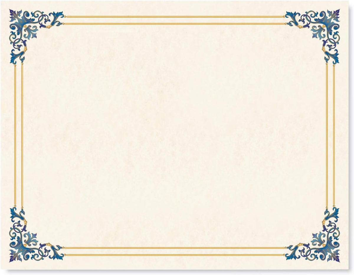 PaperDirect Renaissance Certificate Paper, Blue & Gold Border, 8.5 x 11, 100 Count