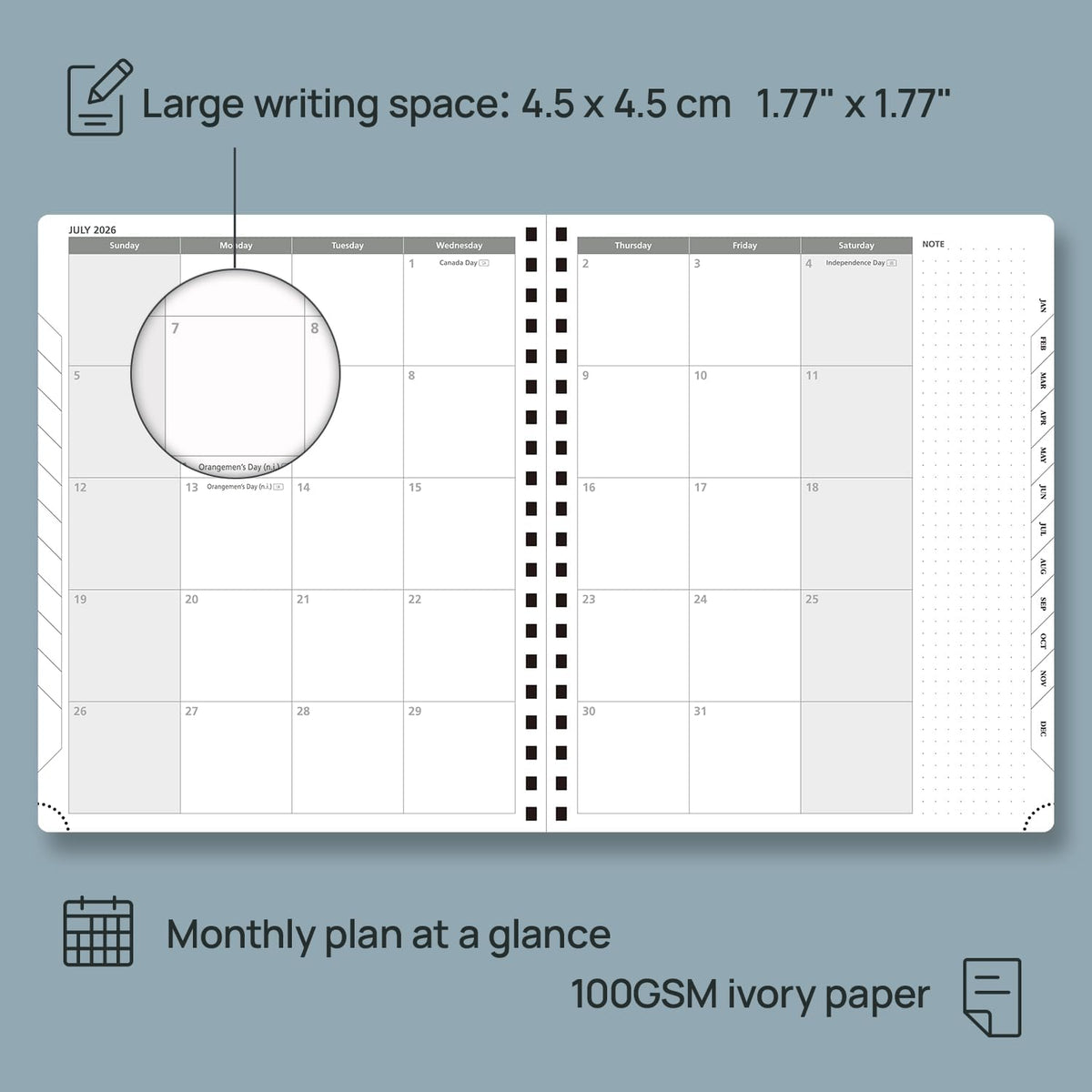 POPRUN 2026 Planner Weekly Notebook Calendar (Jan-Dec), Large Size 8.5'' x 10.5'' - Agenda 2026 Appointment Book with Monthly Tabs, Inner Pocket, Spiral Soft Cover, 100 GSM - Petrol