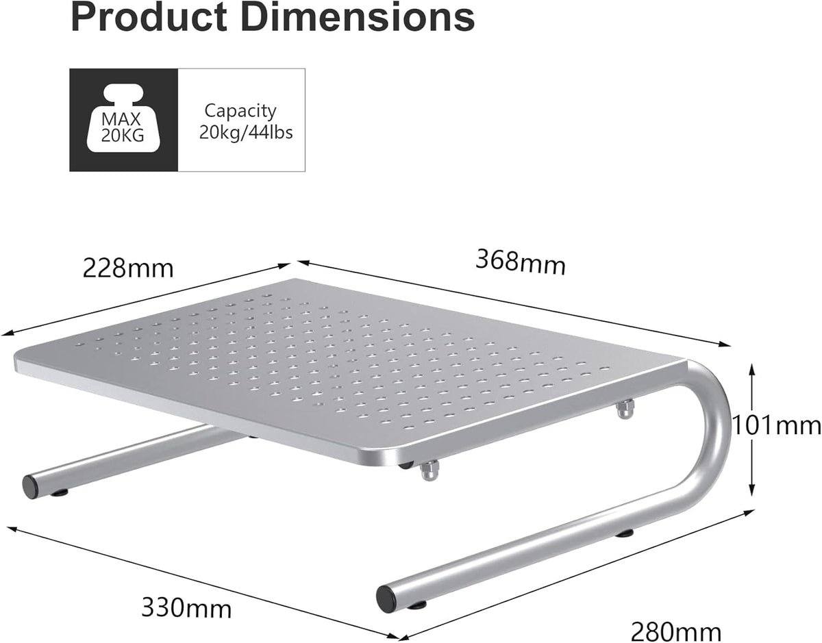 suptek Monitor Stand Riser, Laptop Holder Printer Riser Desk Accessories, Vented Metal Platform and 4 inches Height Underneath Storage for Office Supplies (MST004S-2), 2 Pack, Silver