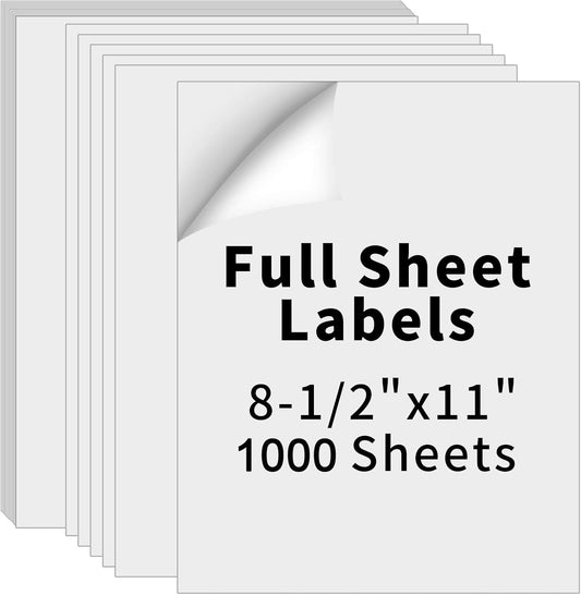 8.5" x 11" Full Sheet Label Sticker Paper for Laser & Inkjet Printers,Self Adhesive Printer Paper Shipping Labels,Printable White Matte Mailing Label Stickers(1000 Sheets,1000 Labels)