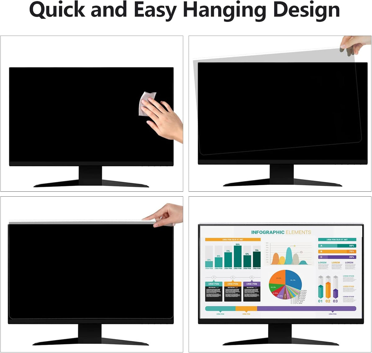 RedANGEL Computer Privacy Screen Protector for 27 Inches Monitor Anti Blue Light 16:9 Widescreen Filter Hanging Type Anti Scratch Easy Installation Shield for Desktop Computer