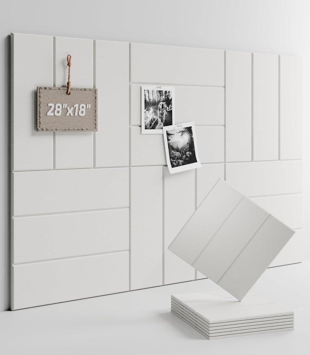 Felt Bulletin Board Tiles -28"x18" with 40 Adhesive Tabs, Cork Board Alternative for Office Decor, Push Pin Board Wall Organizer 6-Pack(Milky White)