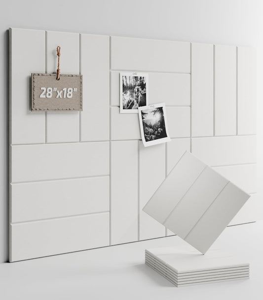 Felt Bulletin Board Tiles -28"x18" with 40 Adhesive Tabs, Cork Board Alternative for Office Decor, Push Pin Board Wall Organizer 6-Pack(Milky White)