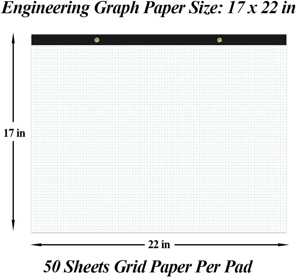 Yaridar (2-Pack) Large Engineering Graph Paper - 22" x 17" Grid Paper Notepad, 4"x4" Blue Grid 100 Sheets/200 Pages Paper for Engineer Architect Designer Mathematician Draftsman