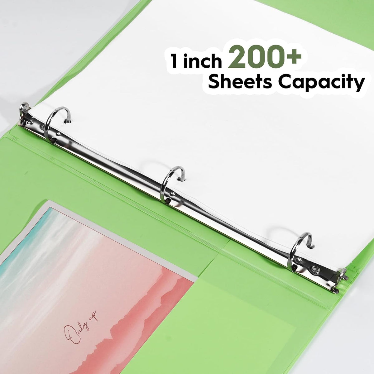 COMIX Standard 3 Ring Binder 1 inch with Clear View Cover, 1" Round Ring View Binder Holds 200 Sheets of US Letter Size Paper, 6 Pack (Light Green)