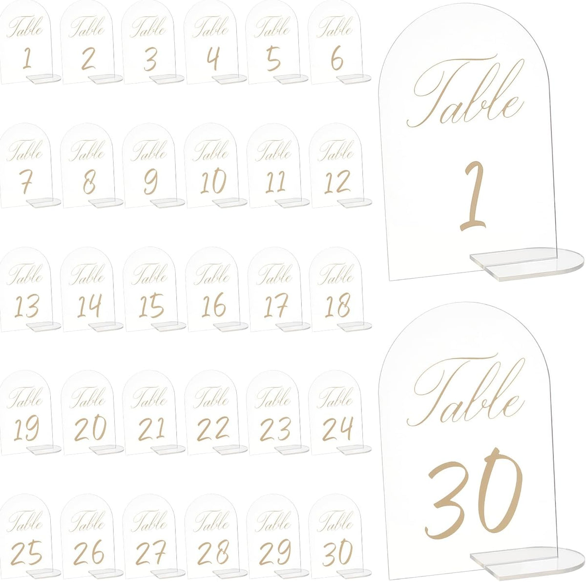 30 PCS Gold Table Numbers Holders 1-30 Clear Acrylic Table Numbers Holders Prominently Display for Wedding Reception Event Party Restaurant Centerpieces Decor 4 x 6 Inch