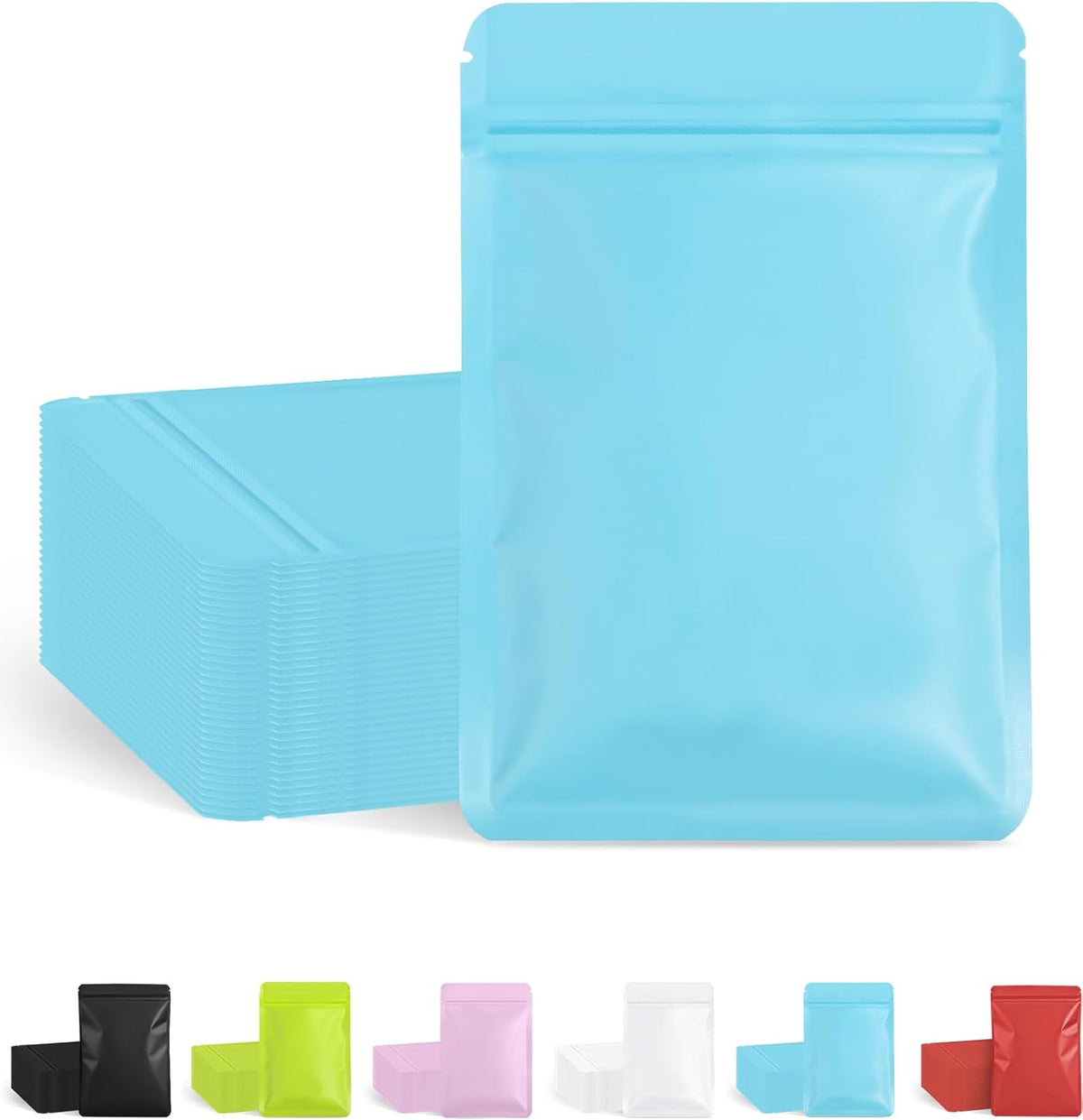 100 Pack Resealable Packaging Bags for Small Business Double-Sided Color Smell Proof Bags for Food Storage Flat Bags (Blue, 4.7" x 7.1")