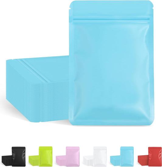 FireKylin 100 Pack Resealable Packaging Bags for Small Business Double-Sided Color Smell Proof Bags for Food Storage Flat Bags (Blue, 2.7" x 3.8")