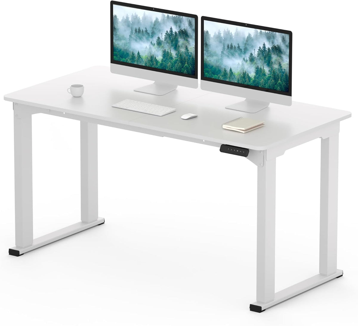 SANODESK 4-Leg Standing Desk, Electric Height Adjustable Desk with Memory Presets for Home Office, Stand up Desk Computer Workstation, 55x28 Inches White