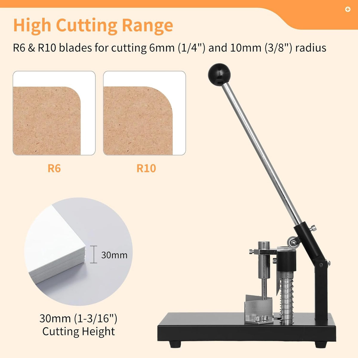 Corner Rounder, Paper Punch Cutter, Hand-Operated Corner Rounding Machine with R6mm and R10mm Dies, Industrial Heavy Duty Paper Cutting Tool for Laminate