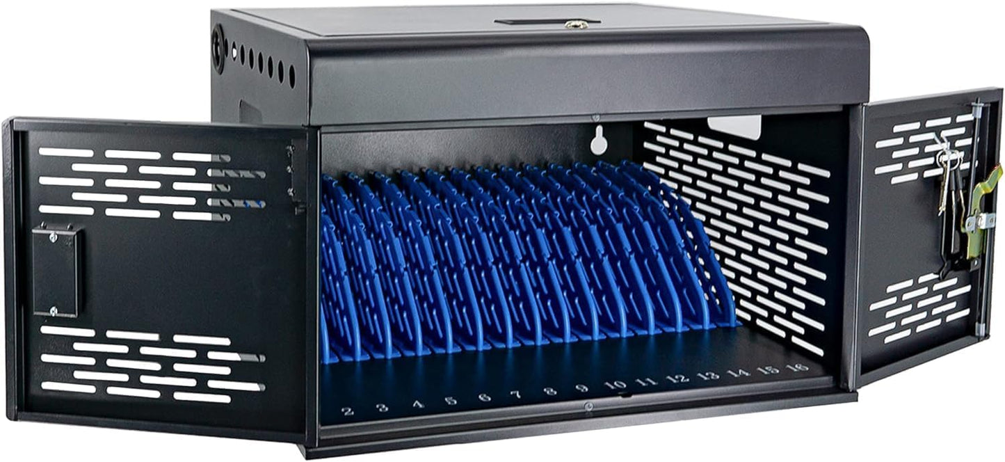 POCHAR 16-Device Charging Cabinet for Laptops & Tablets - Laptop Lock Box for Chromebook, iPad - Locking Laptop Charging Station for Classroom Office Library -Tablet Storage Box with Cable Management
