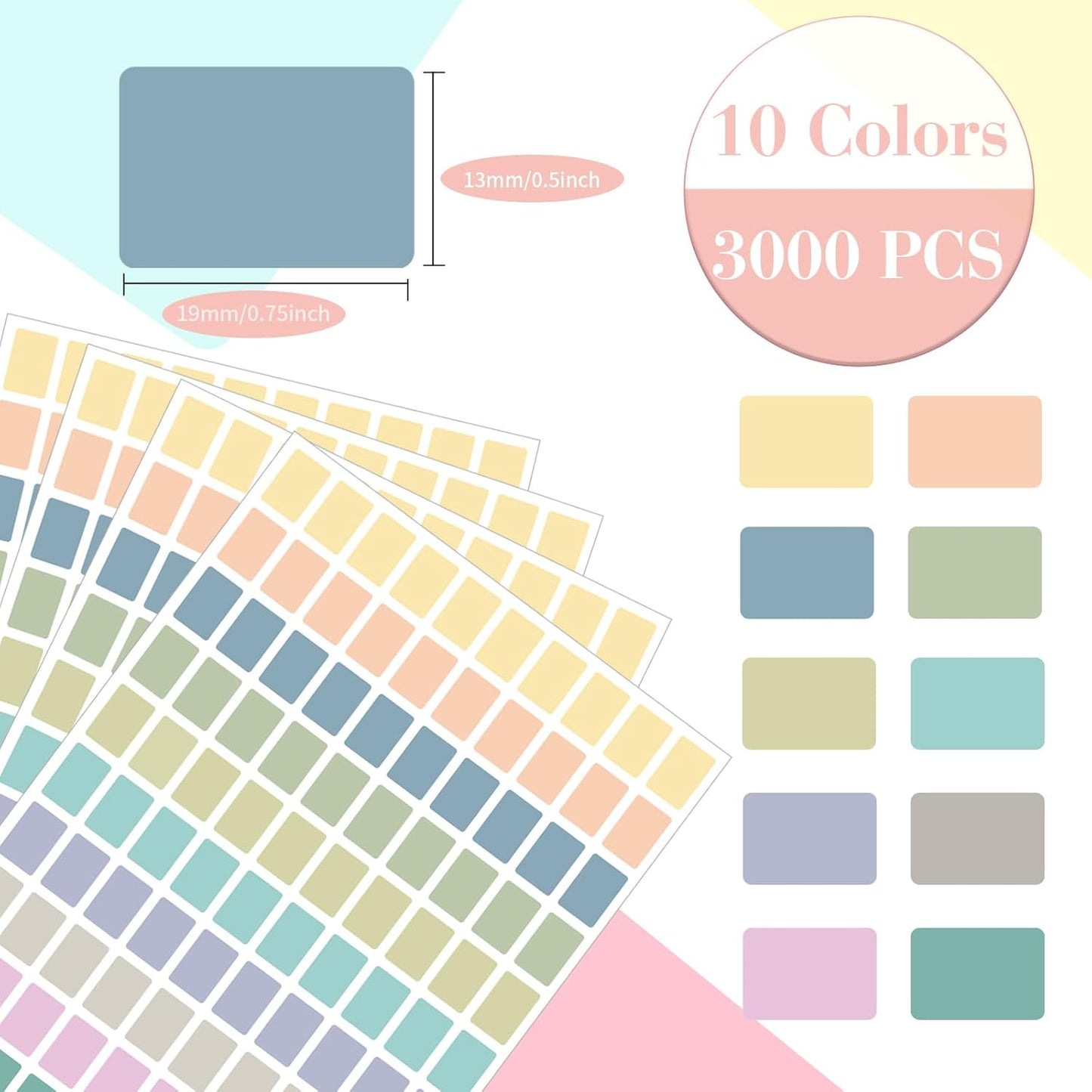 Starboling Color Coding Labels,3000 PCS 1/2" x 3/4" Morandi Rectangular Colored Labels Stickers,for Garage Sale,Price Tags,File Folder Tabs,and Classroom Organization