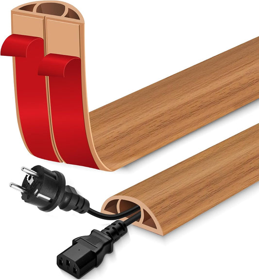 Floor Cord Cover for Wires on Floor Self Adhesive Cord Hider Floor Cable Management Wire Covers for Cords Protector Prevent Cable Trips Cord Cavity W 0.59" x H 0.31", Brown Wood, 3.3Ft