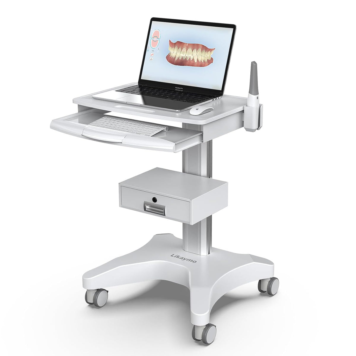 Medical Trolley Cart with Laptop Tray and Oral Scanner Holder, Mobile Workstation on Wheels with a Drawer for Hospital Dental Clinics Beauty Salons (OC-3)
