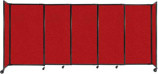 Versare Straightwall Sliding Portable Wall Partition | Freestanding Office Dividers | Locking Wheels | Temporary Room Separator | 11'3'' Wide x 5' Tall Red Fabric Panels
