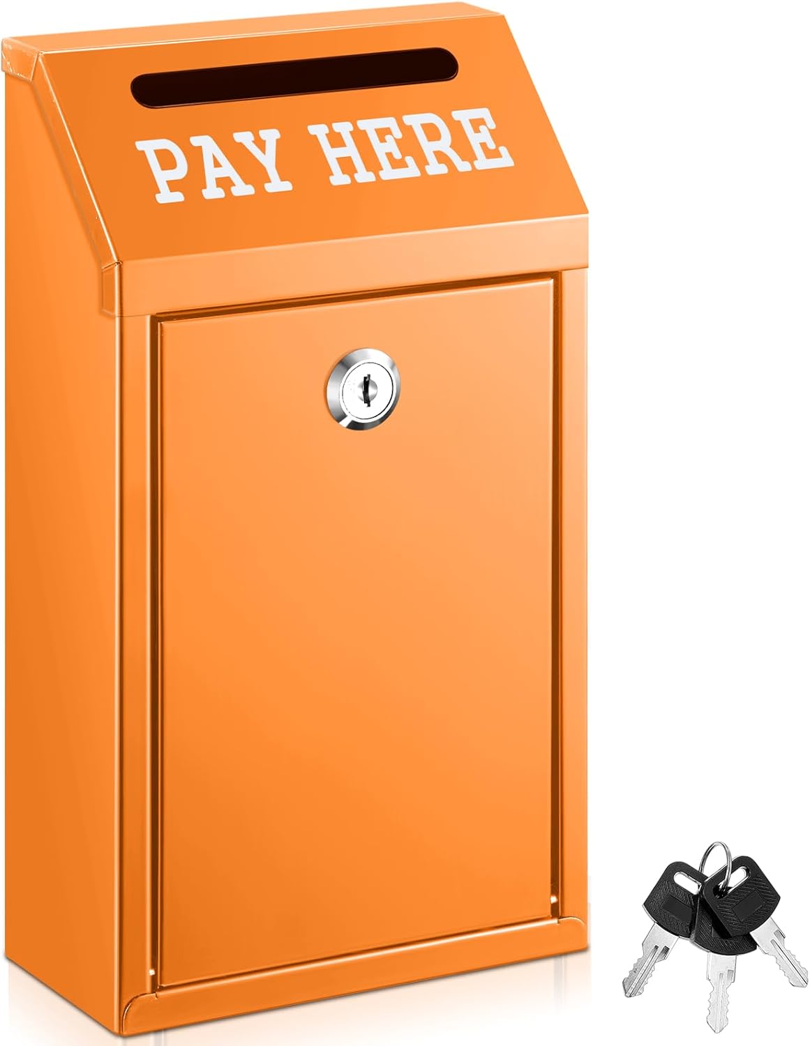 Safe Cash Box Money Collection Metal Donation Box with Lock Wall Mount Pre Drilled Mailbox Delivery Ballot for Home Office Outdoor Self Serve Stand(Orange,10.2 x 5.7 x 2.8 Inch)