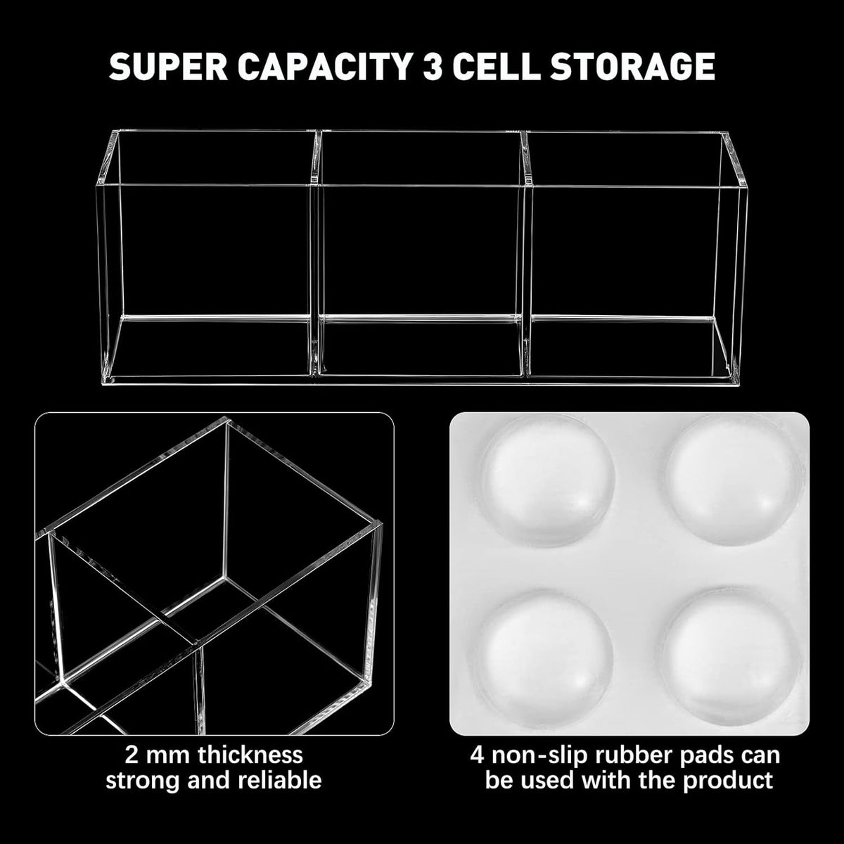 Epakh 2 Pieces Acrylic Cube Organizer 3 Compartments Clear Acrylic Pencil Holder Makeup Brush Drawer Organizer for Desk, Office, Vanity