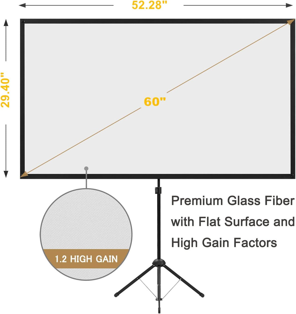Projector Screen with Stand, Portable Projector Screen and Stand, 60 Inch 16:9, Outdoor Projection Screen, Aluminium Frame, Lightweight and Compact, Easy Setup, Idea for Home Cinema, Backyard Party.