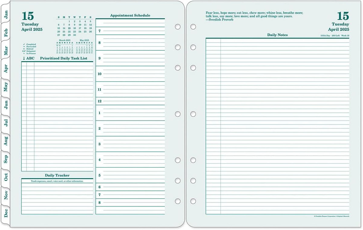 FranklinCovey - Original Two Page Per Day Ring-Bound Planner (Monarch, Apr 2025 - Mar 2026)
