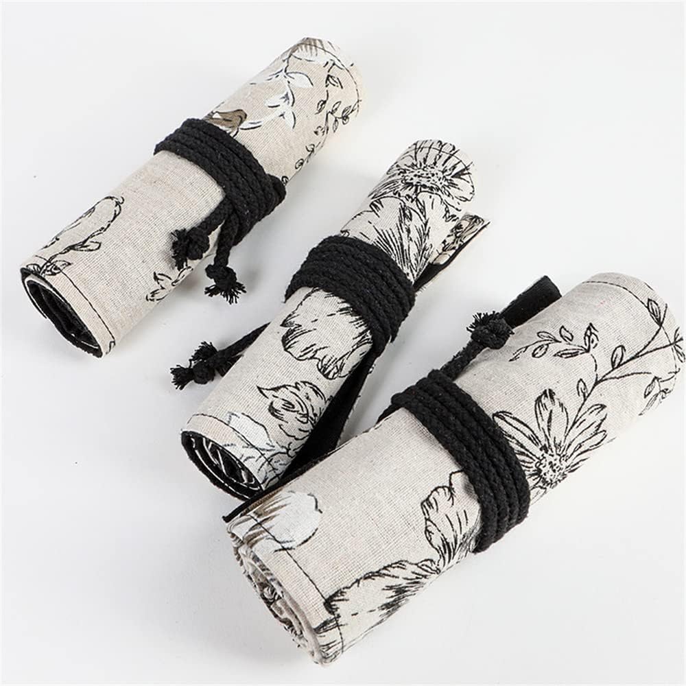 DIYOMR 24/36/72 Slots Pencil Wrap Pencil Rolls, Artist Colored Pencils Roll Up Bag Short Brushes Pouch Case Pencils Organizer for Drawing Coloring and Sketching (Peony Flower, 72slots)