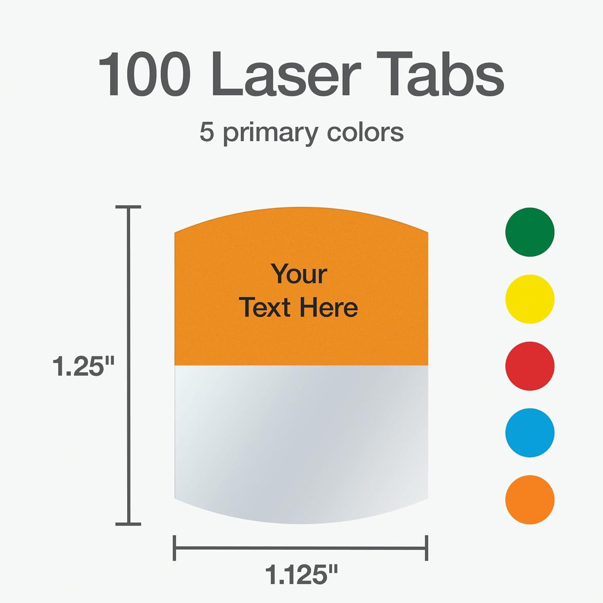 Redi-Tag Laser Printable Tabs, Permanent Index Tabs, Customizable Adhesive Labels, Assorted Primary Colors, 1.125" x 1.25", 100 Per Pack (1006555)