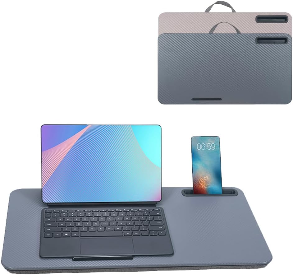 Portable Laptop Desk Fits Up to 16“ Laptops, with Tablet Slot, Built-in Cushion, Great for Home & Office,Lap Desk for Laptop,Lap Desk with Cushion (Dark Grey, Large)
